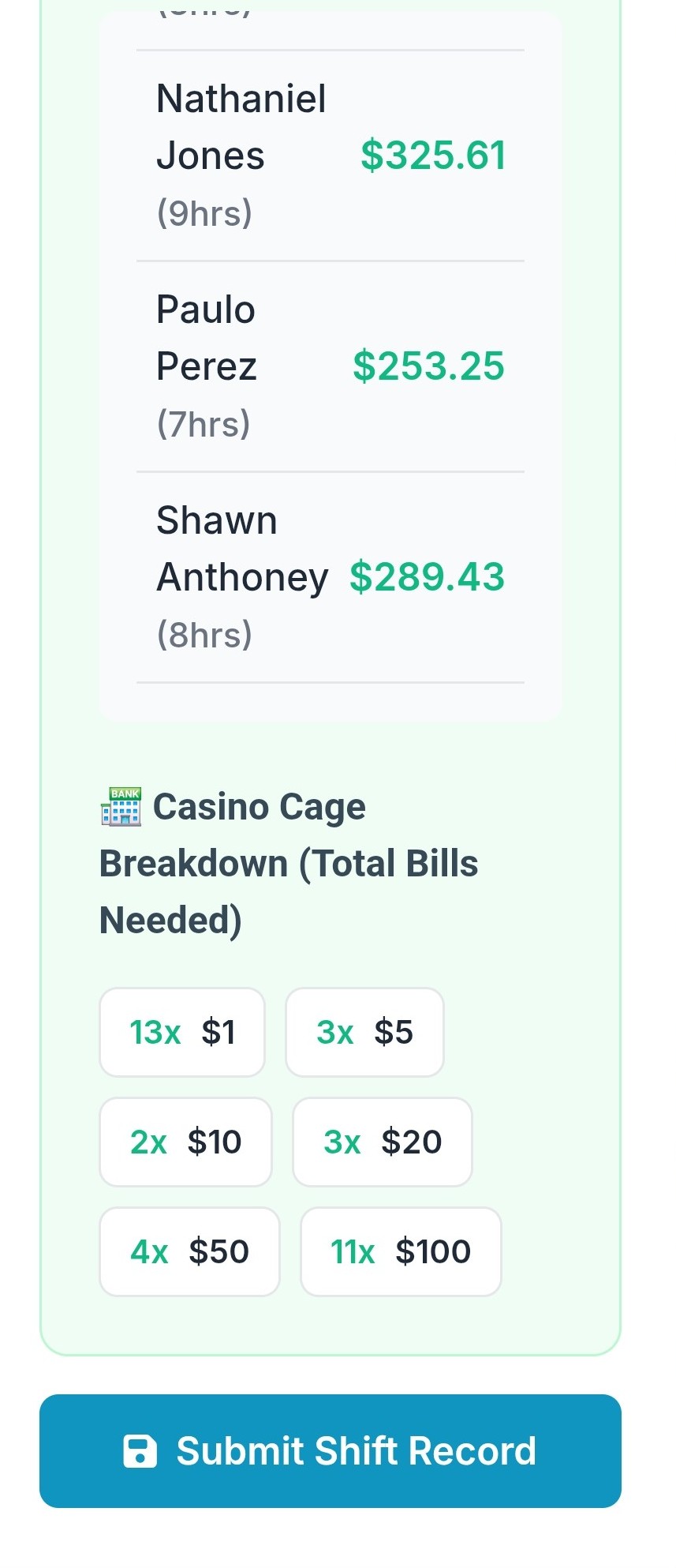 Bill Breakdown and Submit